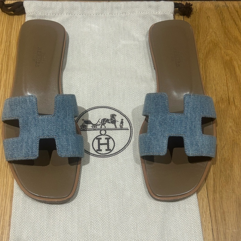 Hermès Orans in Blue Denim SZ 37.5 - Picture 3 of 12